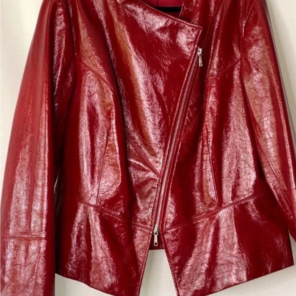 Lafayette 148 New York Red Leather Moto Jacket